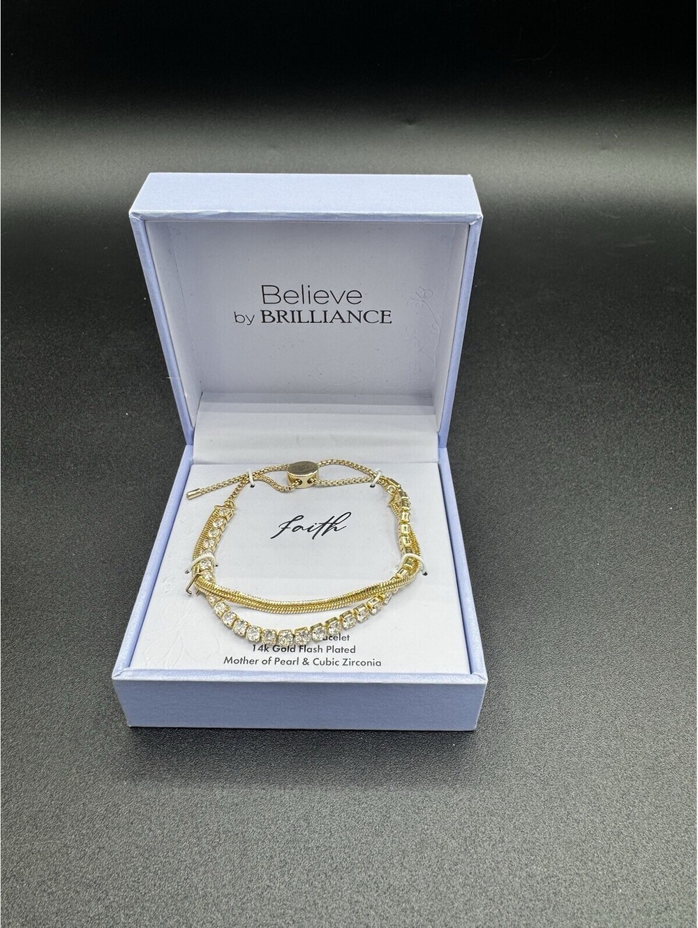 Believe By Brilliance Faith  Bracelet 14K Gold Flash Plated CZ MOP NIB
